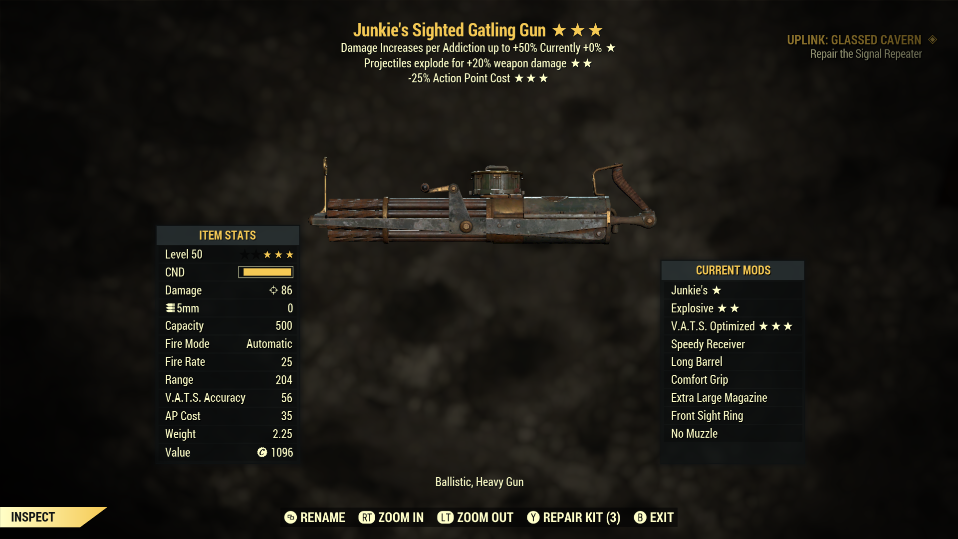 Junkie's【Explosive + V.A.T.S. Optimized】Gatling Gun